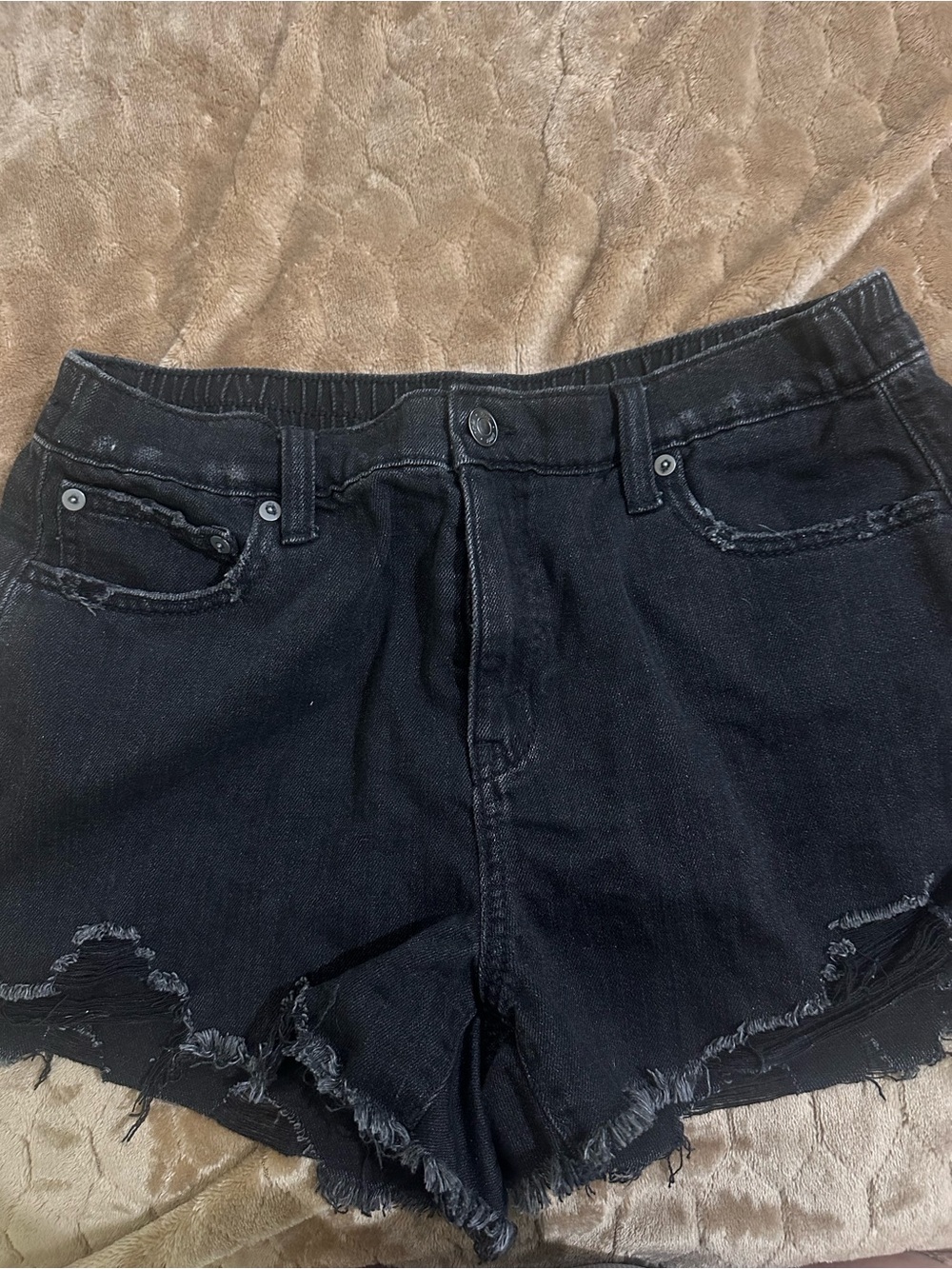 aerie Black Distressed High-Rise Denim Shorts